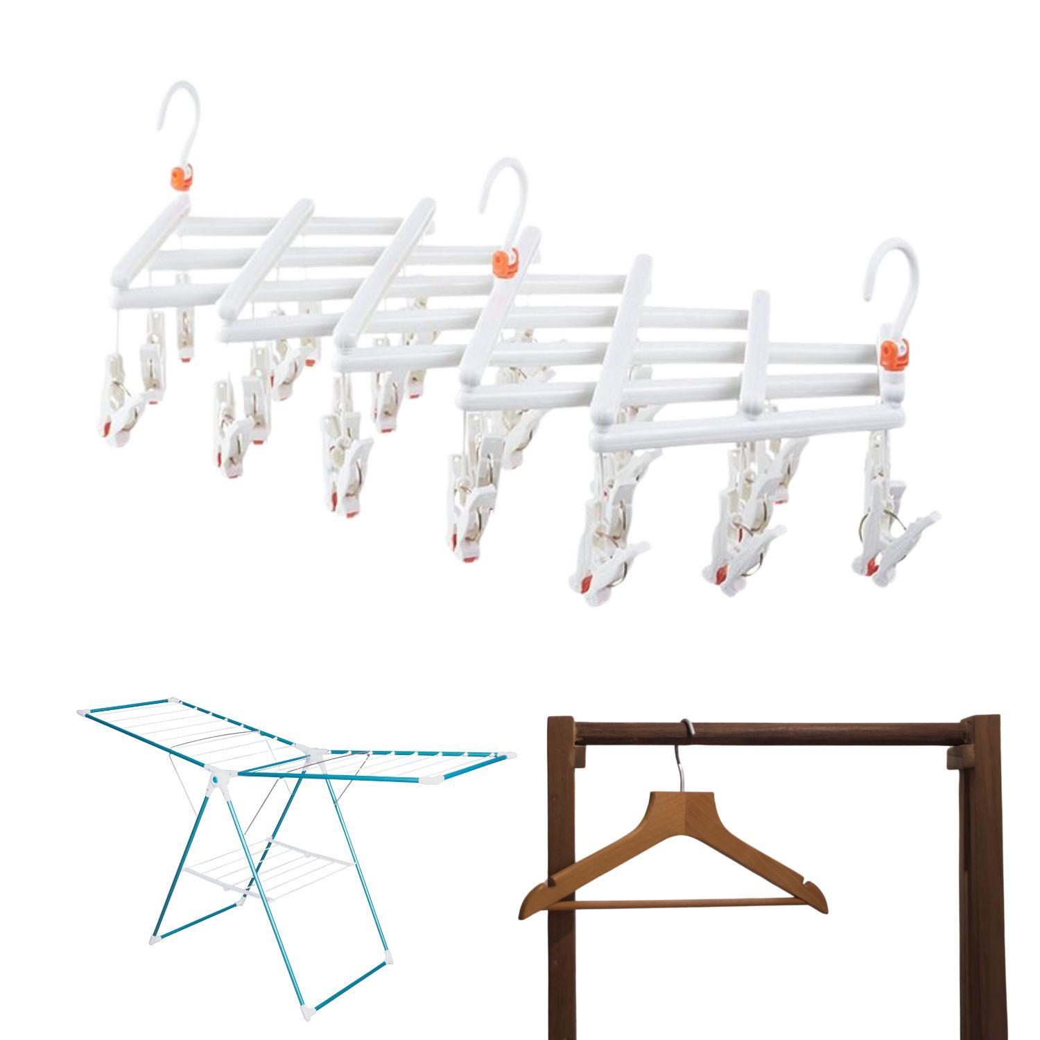 Practical Folding Clothes Hanger with Clips, 29 Clips, white