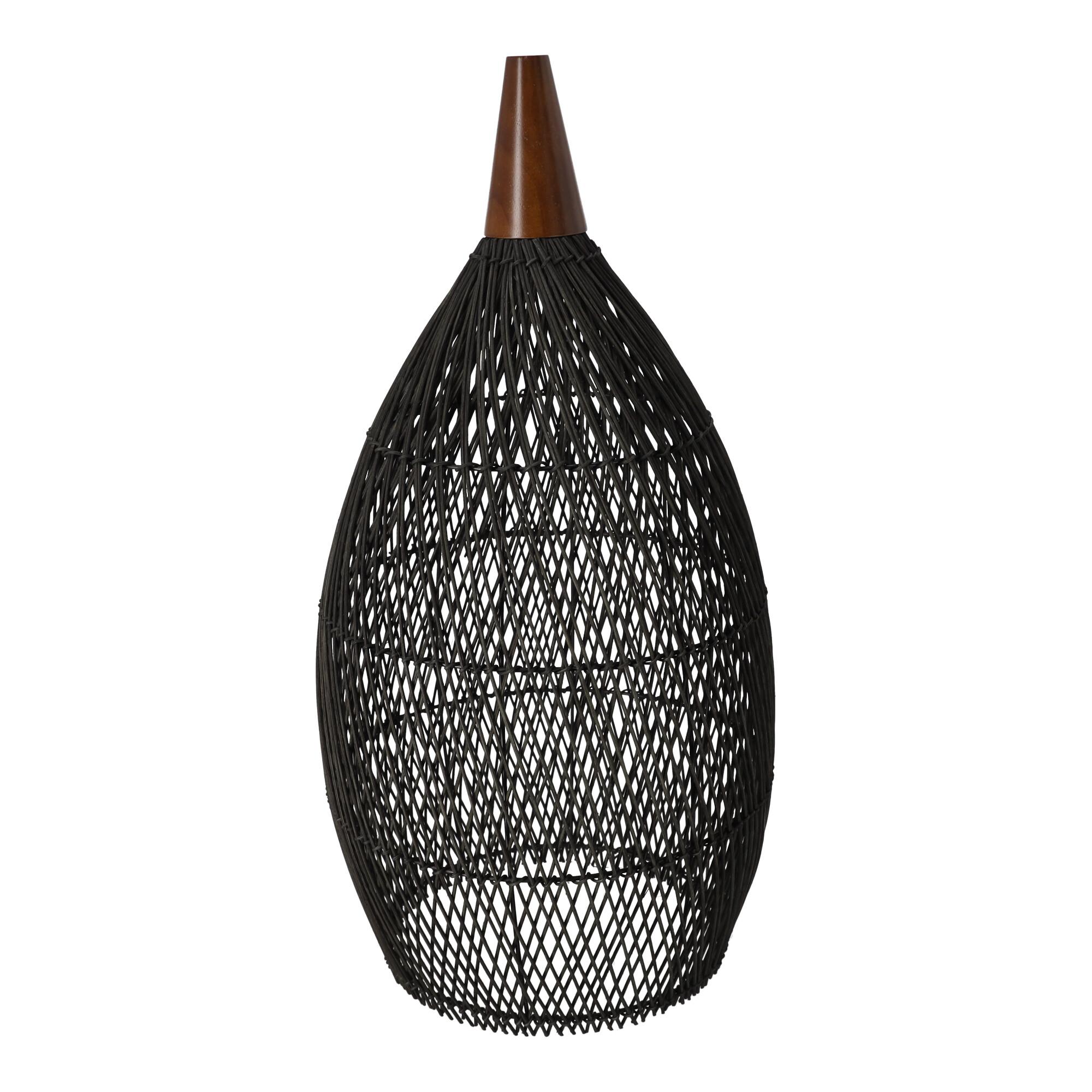 Rustic Rattan Pendant Lamp - 35 cm (Black Color)