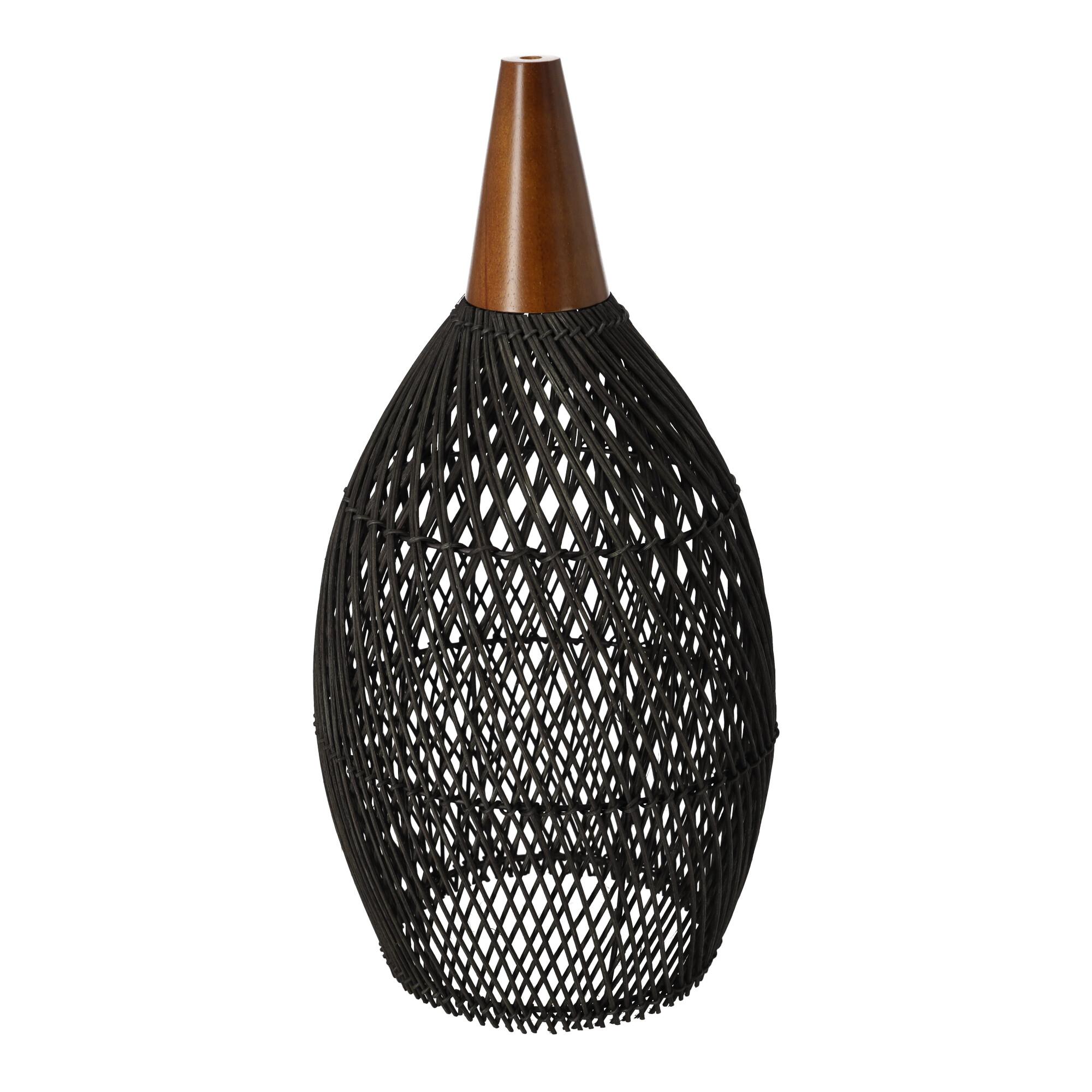 Rustic Rattan Pendant Lamp - 25cm (Black Color)