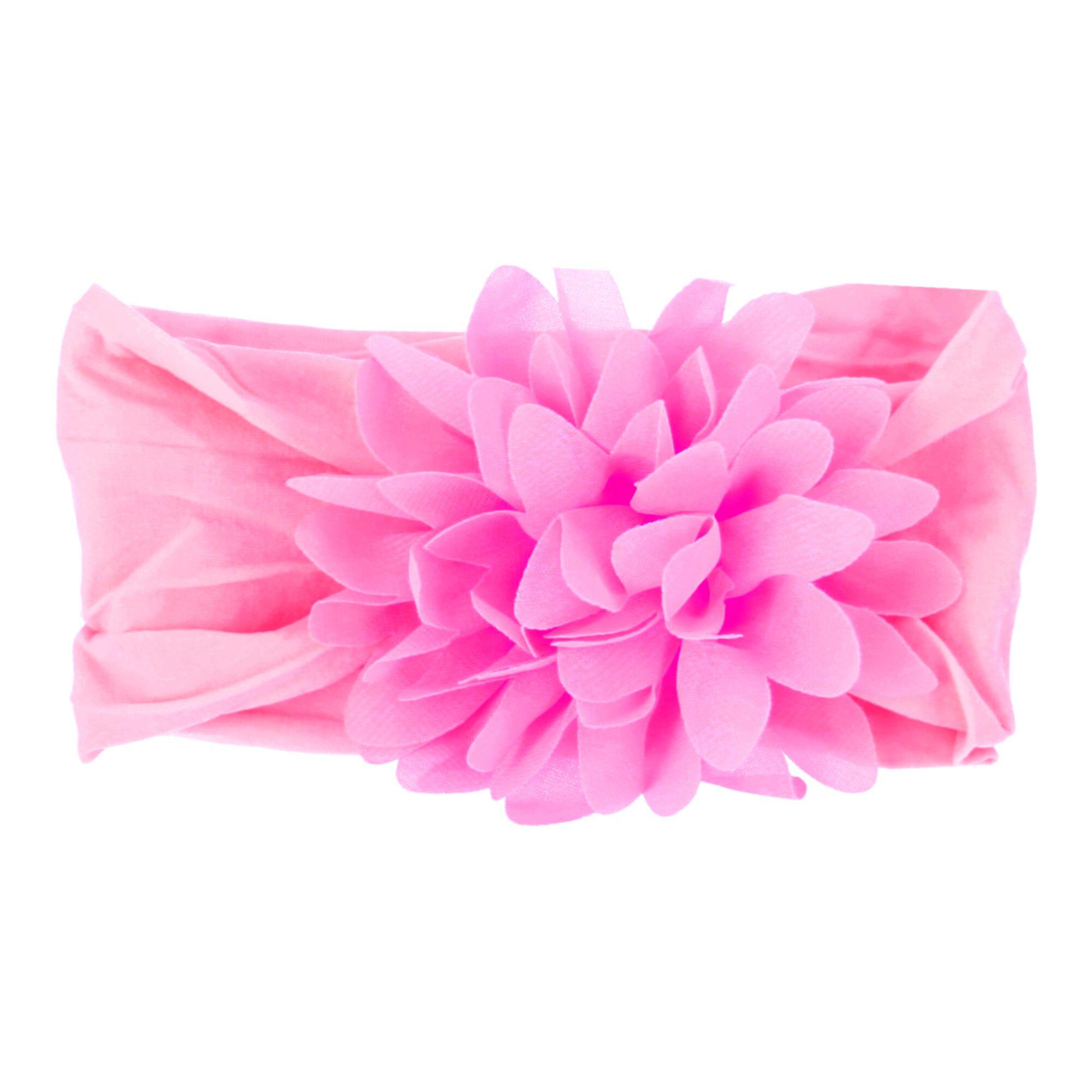 Baby headband with a flower - pink, wide