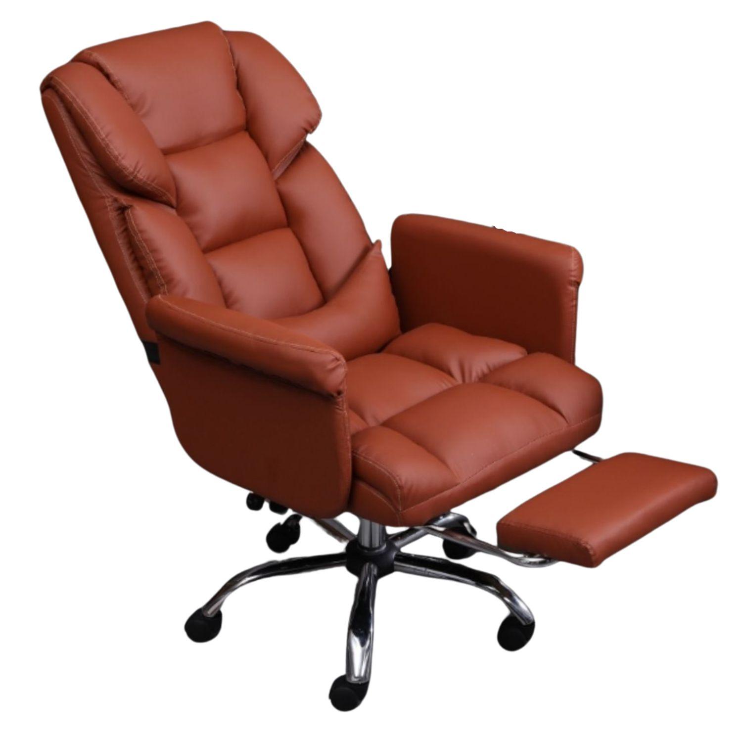 Premium Elegance Office Chair with Footrest - Brown Leather