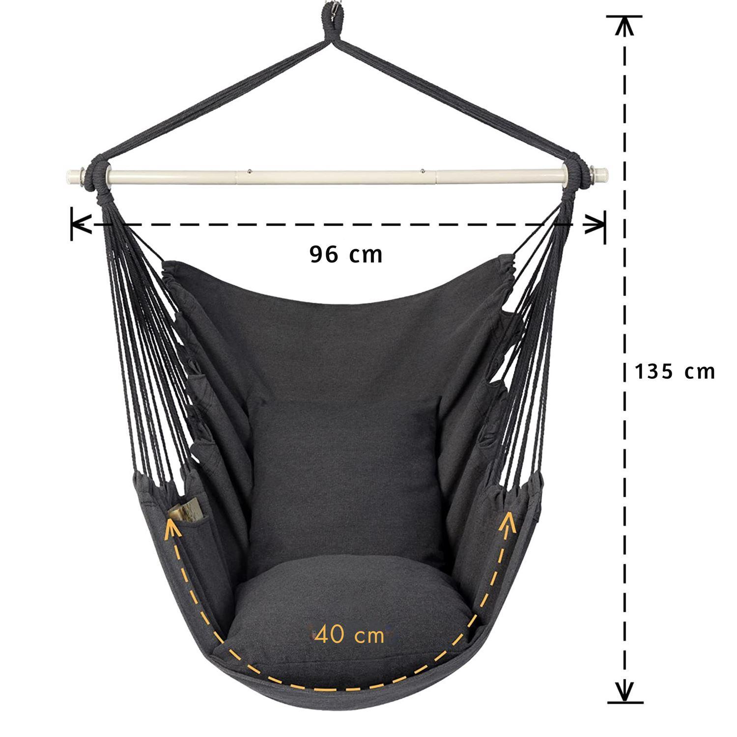 Hanging cotton swing for the garden or room - dark gray + assembly kit