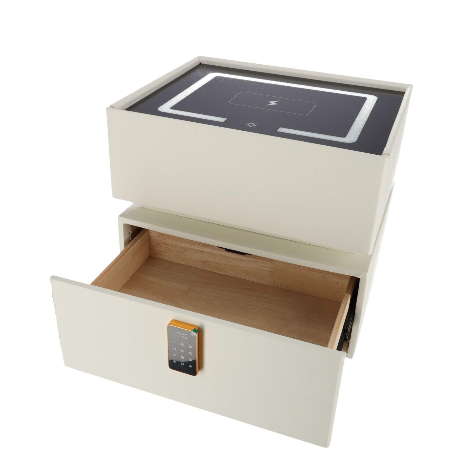 Smart Nightstand with LED Lighting and Wireless Charging - White