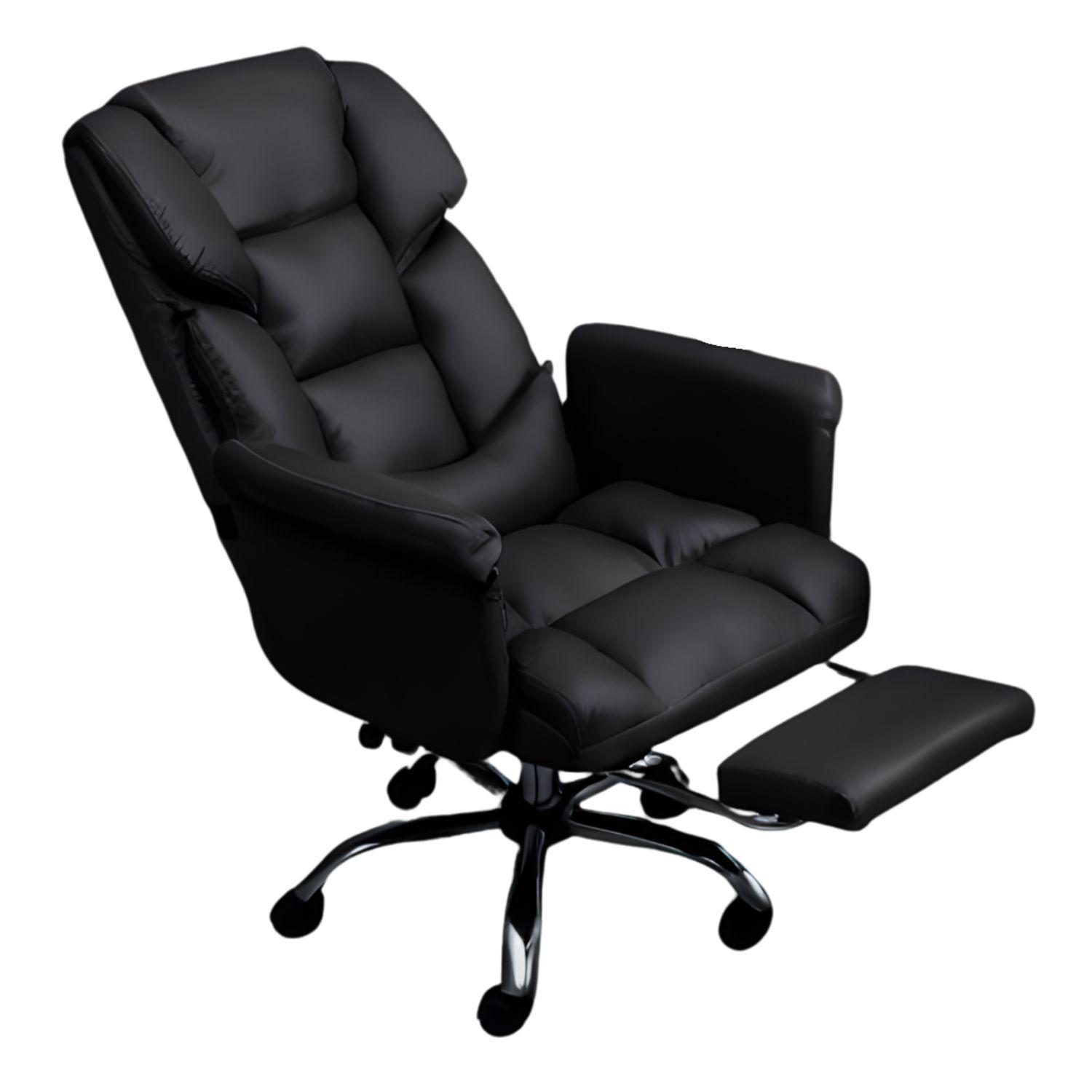 Premium Elegance Office Chair with Footrest - Black Leather