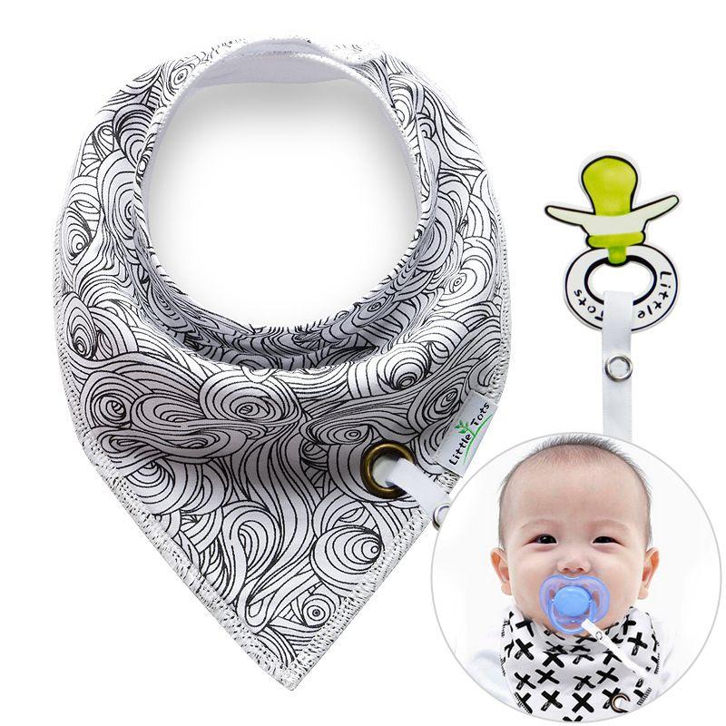 Scarf / bib with a pacifier hanger - black and white pattern