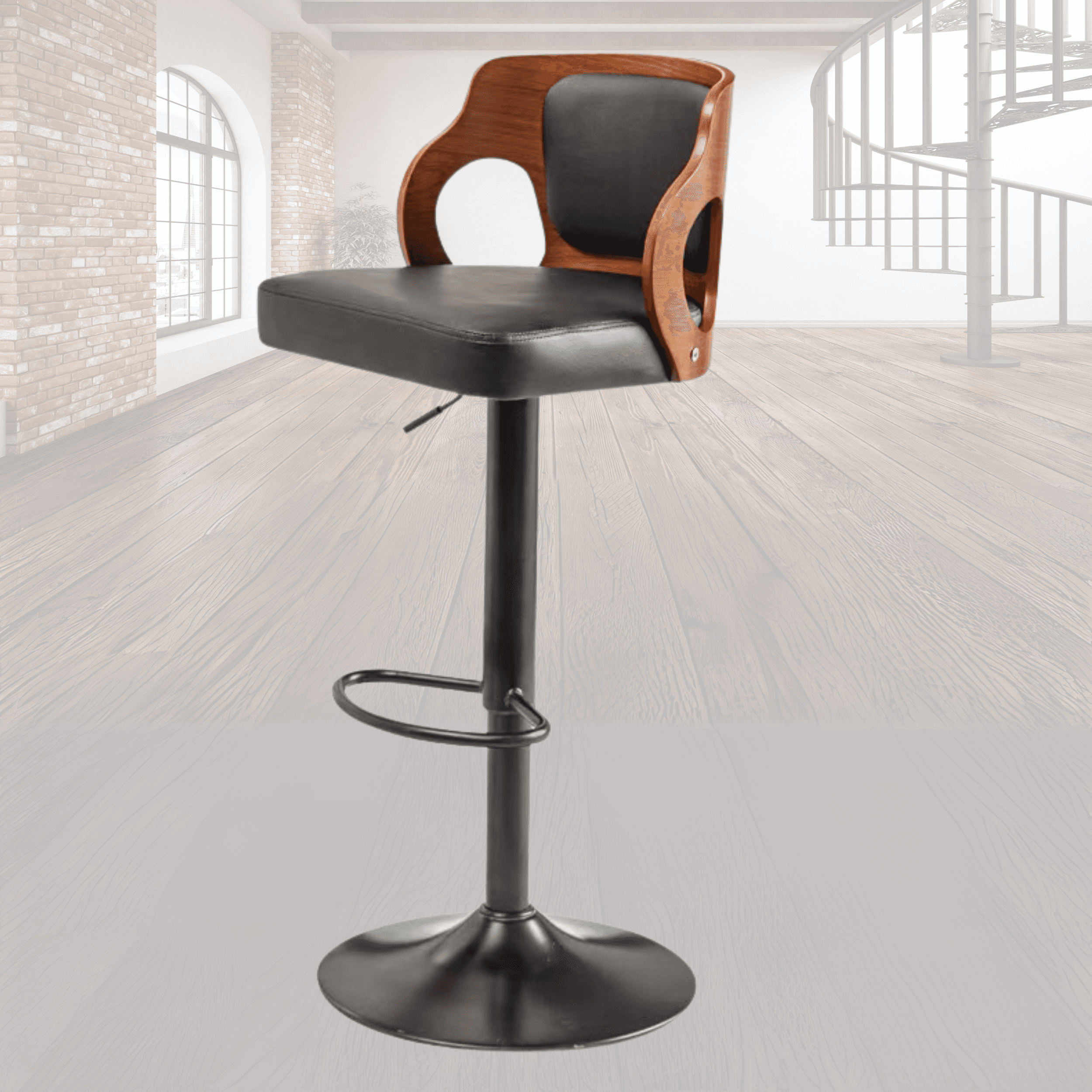 Stylish LOFT Bar Stool Black with Walnut Wood