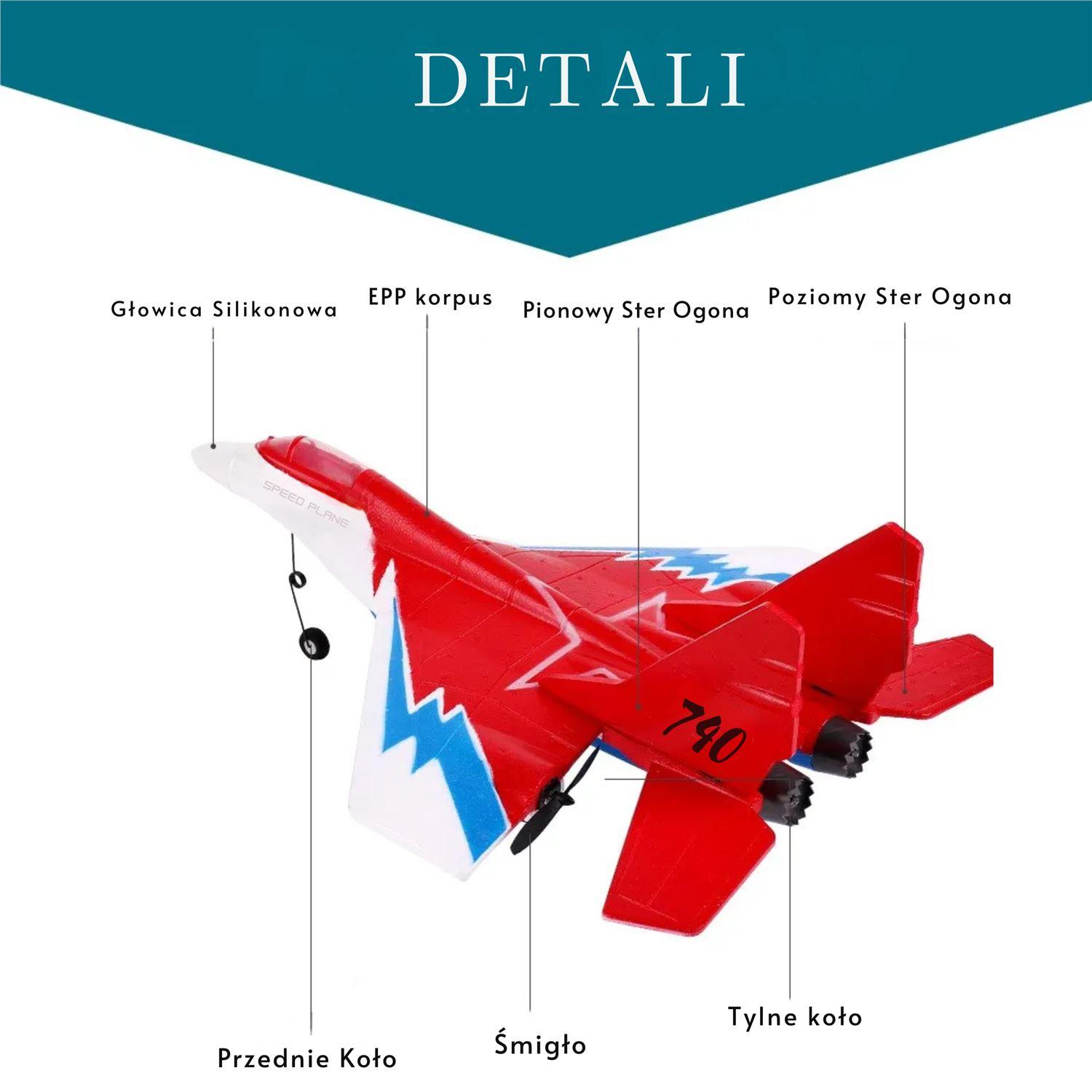 Zdalnie sterowany samolot latający Duży (Model ZY-740) 2.4GHZ - Niebieski