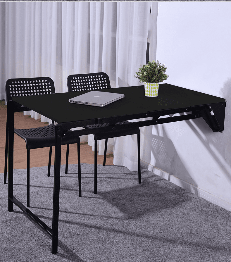 Convertible folding dining table wall mounted shelf- Black walnut colo