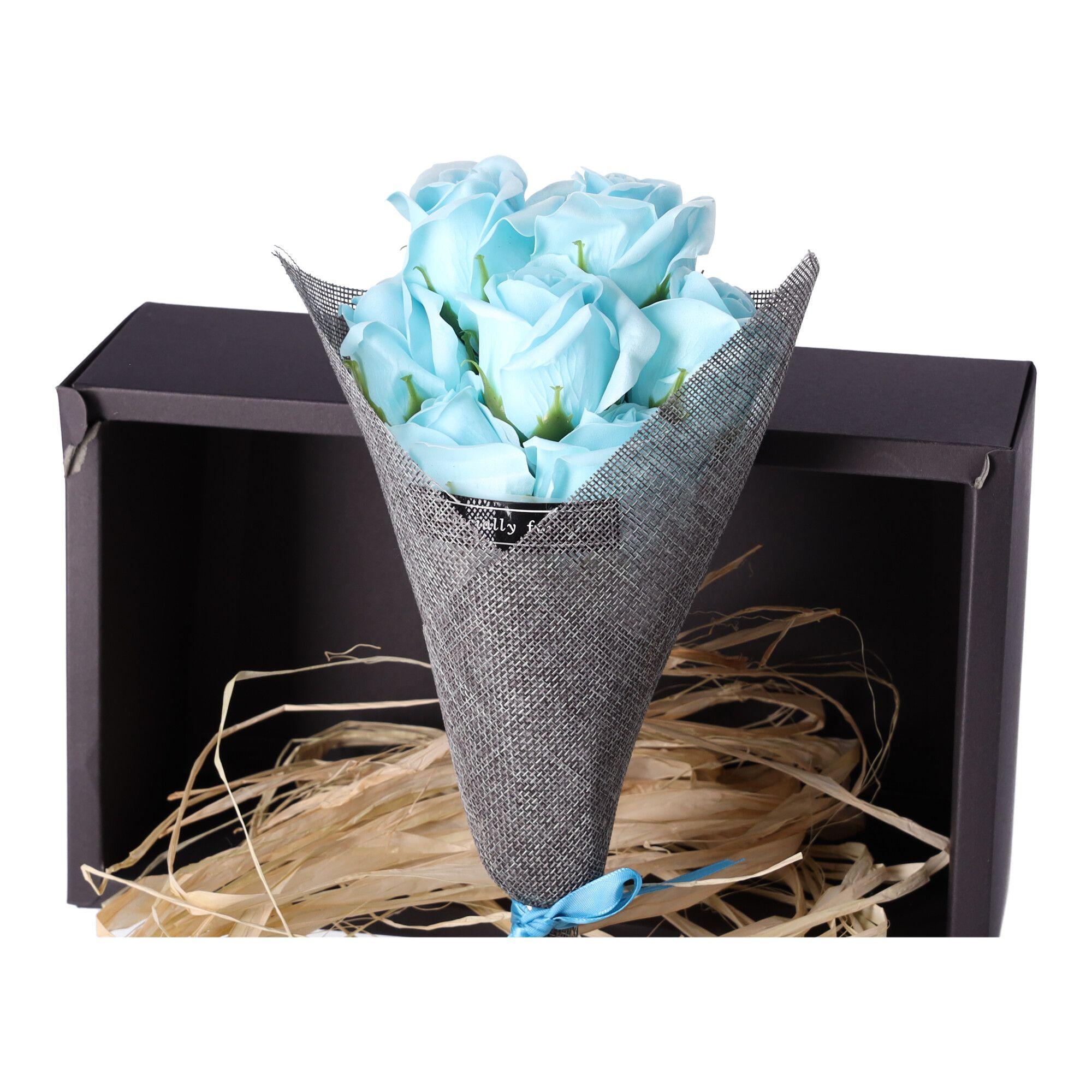 Box mydlanych róż - niebieski