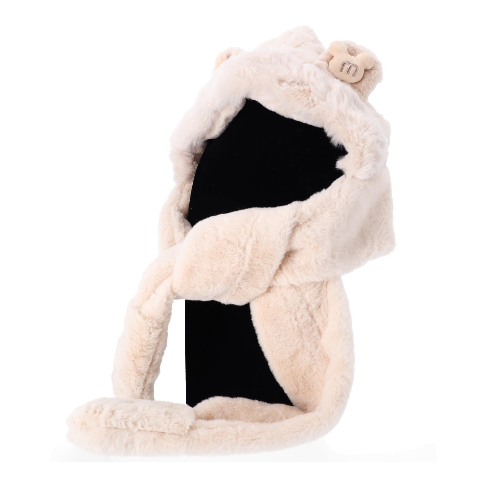 Children's plush hat with a scarf and 3in1 gloves for children from 2 to 12 years old - beige