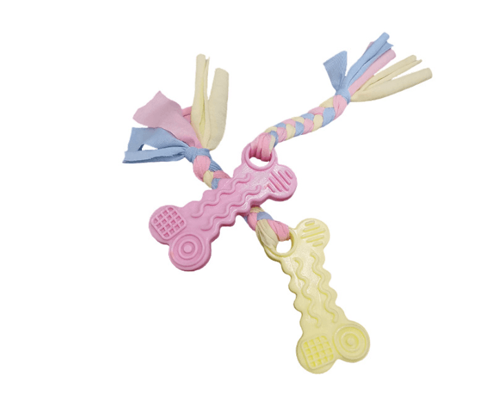 Colorful dog toy - chew with string, pink