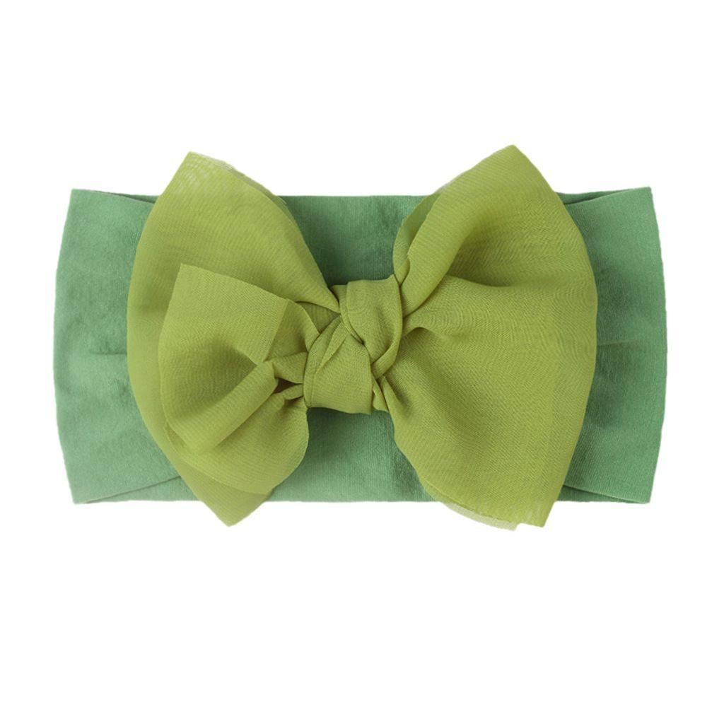 Baby headband with a bow - green, wide