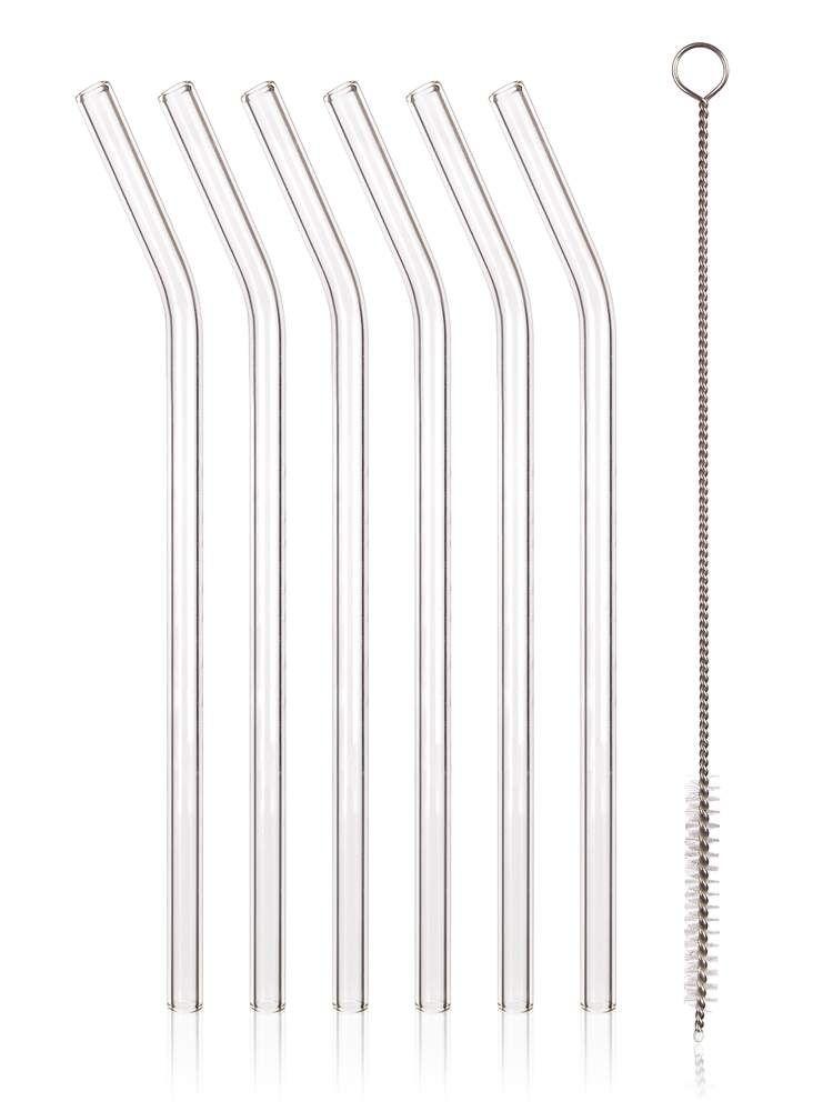 MY PARTY curved glass straw set 20 cm, 6 + 1, with brush