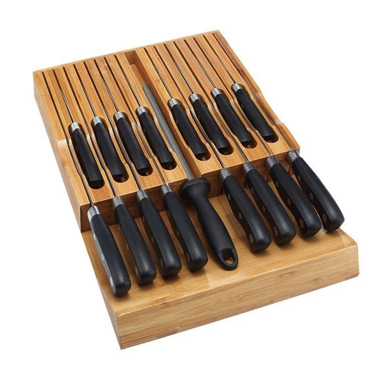 Bamboo organizer, knife insert in the drawer, 16 compartments