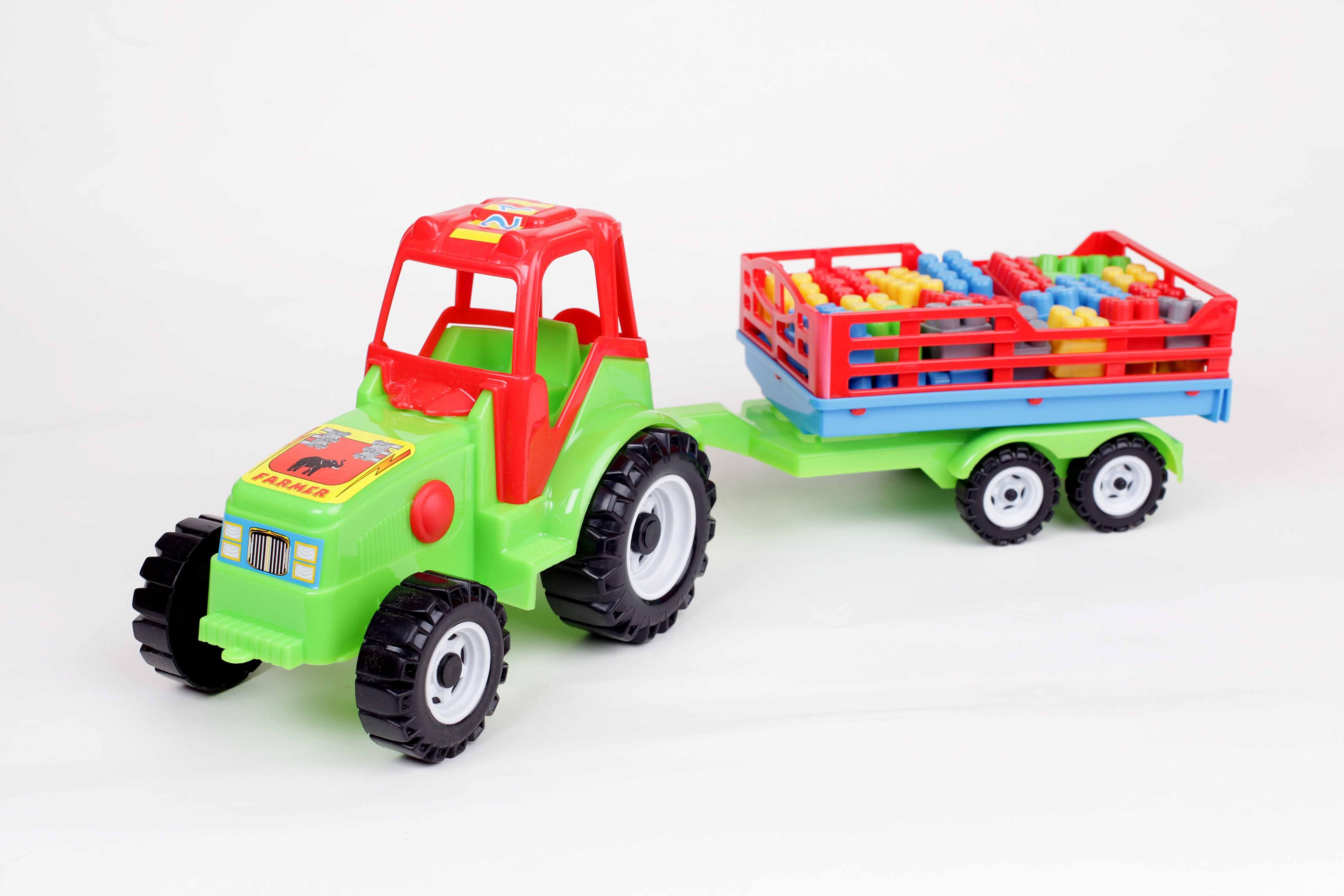 Tractor with trailer and blocks