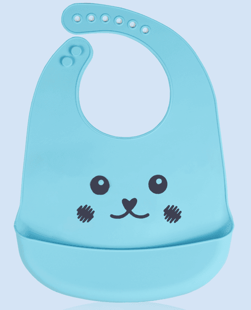 Silicone bib with a pocket for children - light blue, smile face