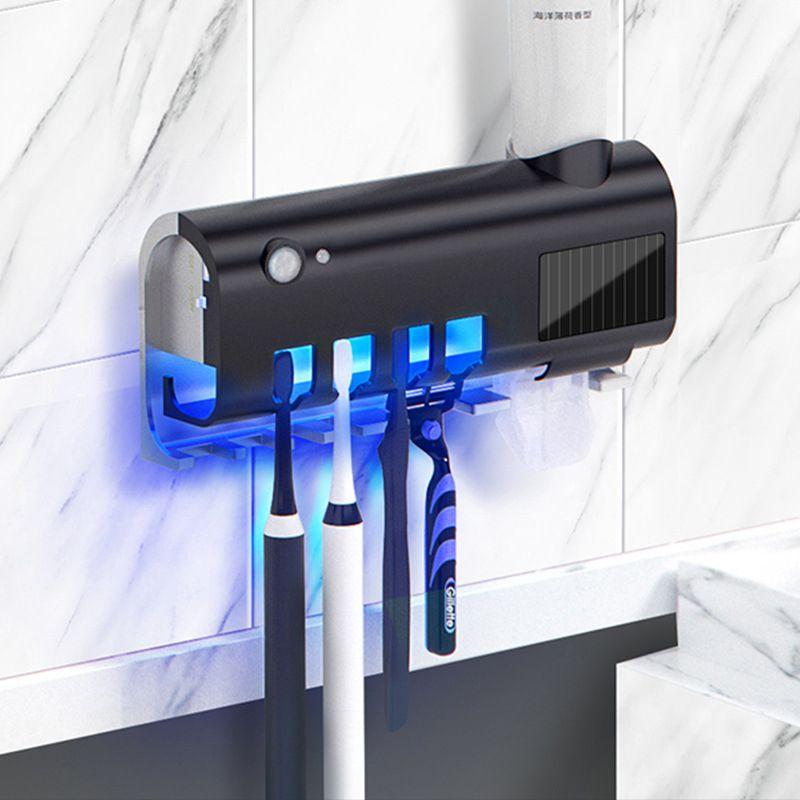 UV toothbrush holder with toothpaste dispenser - black