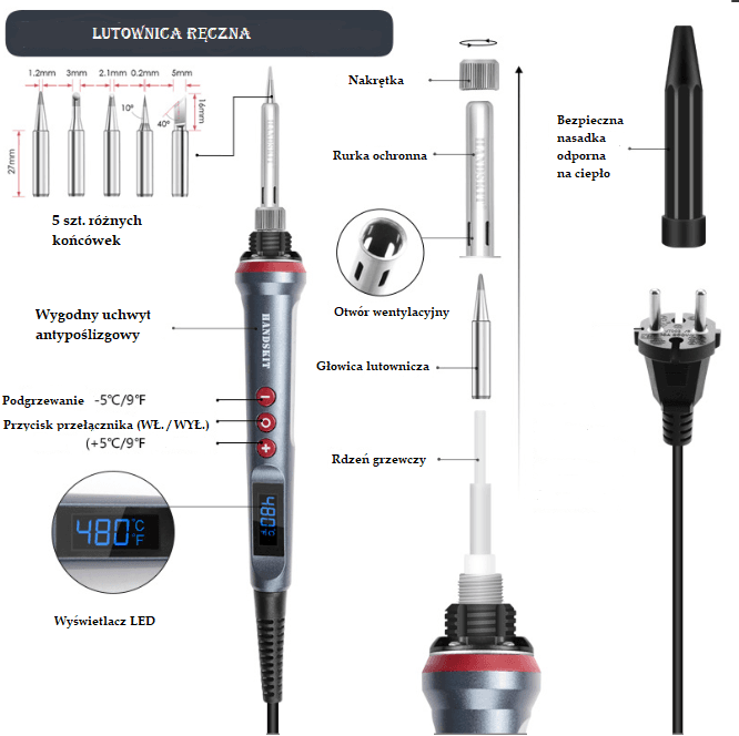 Digital soldering iron with temperature control 90W, type II