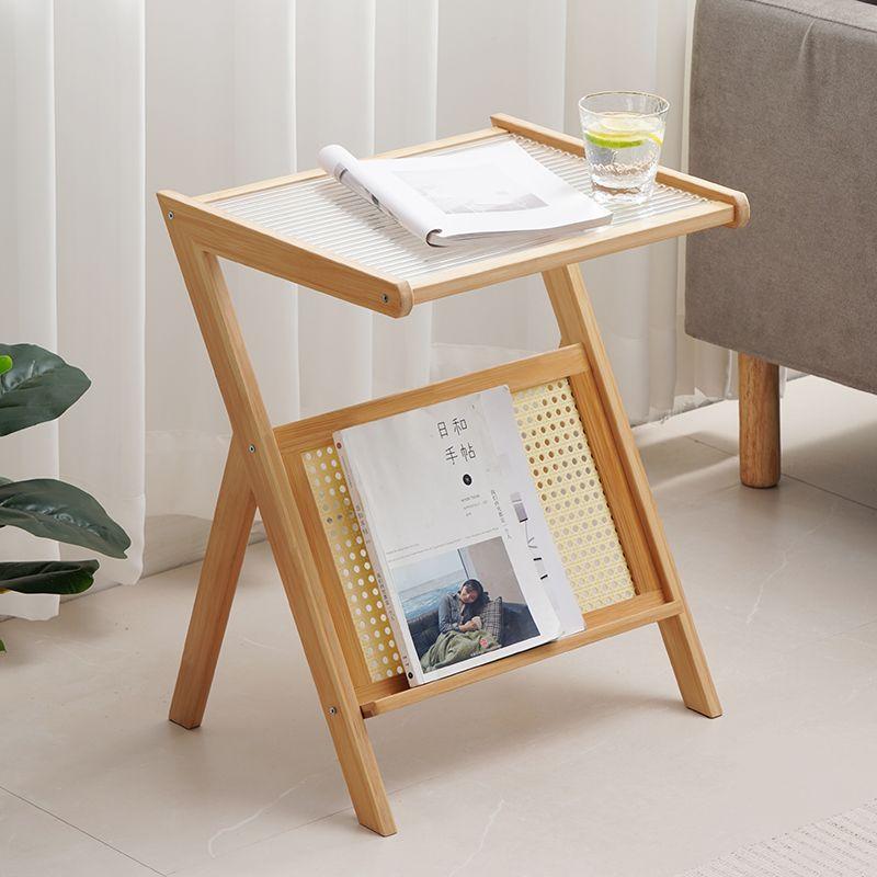 Bamboo table with rattan shelf - light brown, width 45 cm