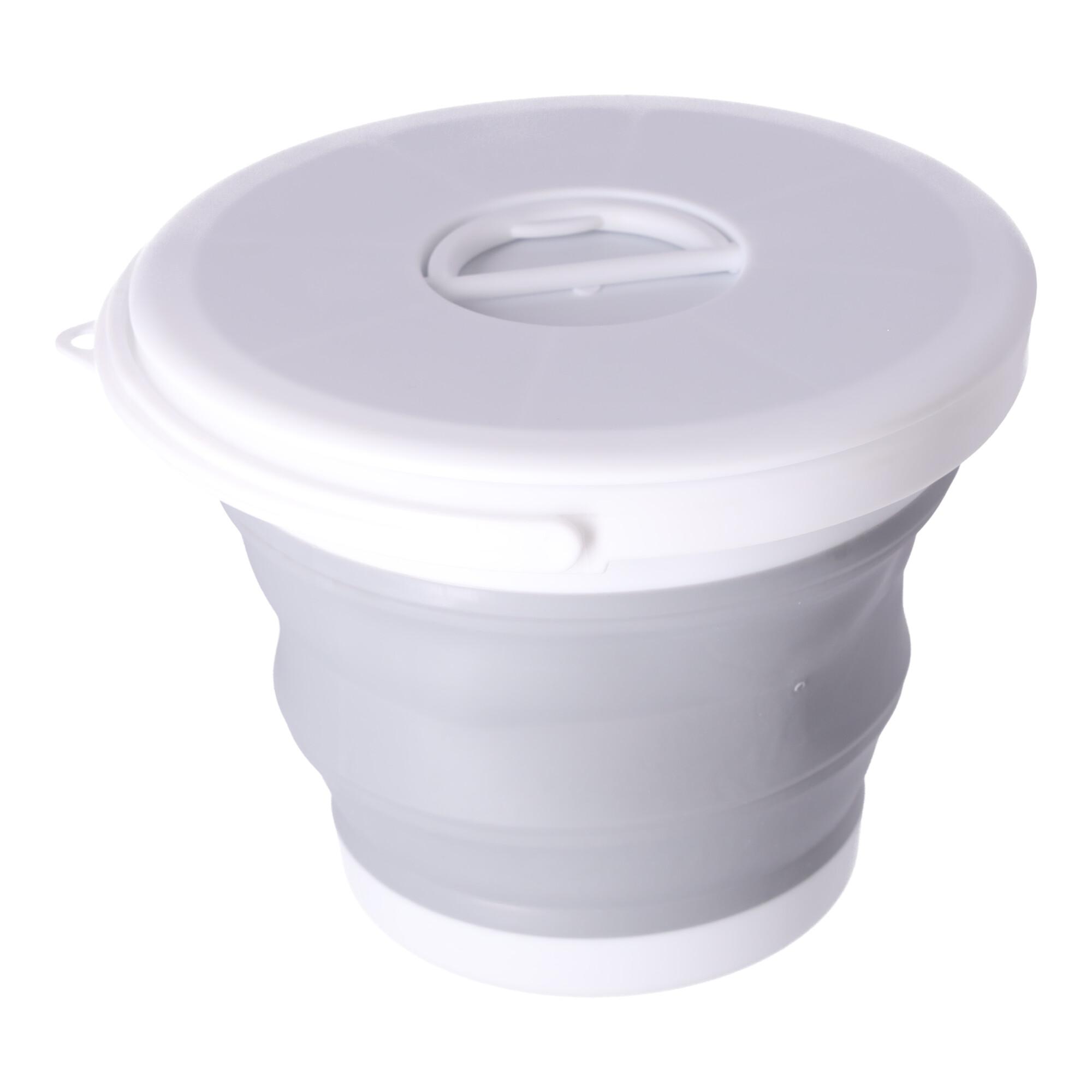 Silicone bucket 5L foldable - blue and white (with a lid)