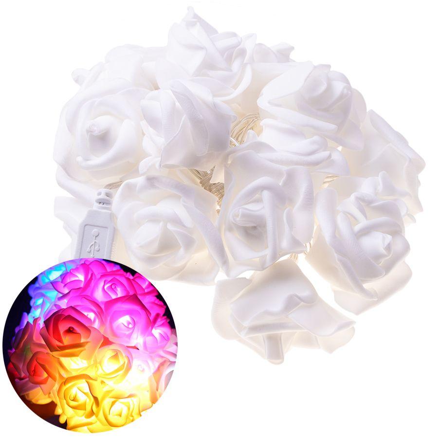 LED garland / decorative lights in the shape of roses - multicolored