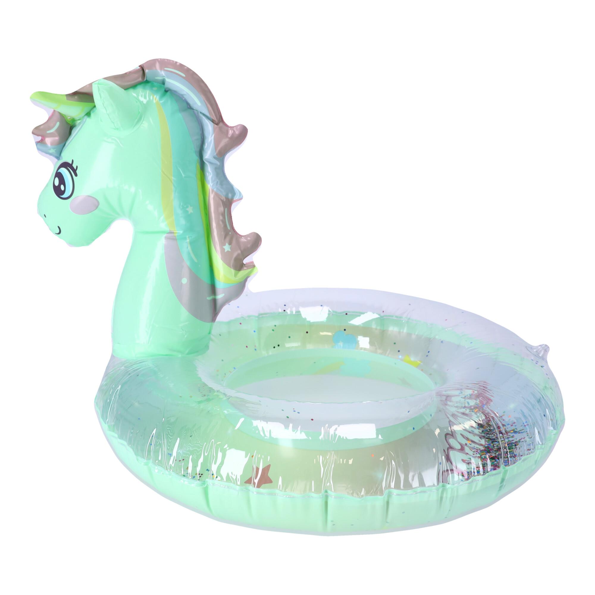 Children's inflatable swimming wheel 90 cm - unicorn, green