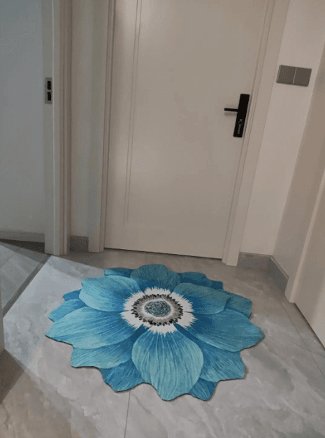 Non-slip carpet in the shape of a flower 80 x 80 cm - blue