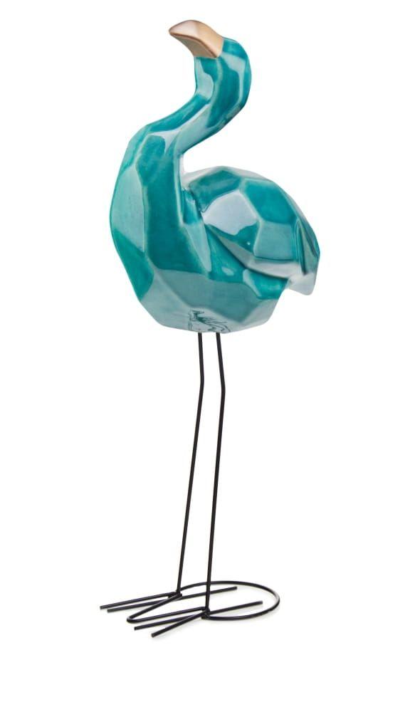 Ceramic flaminaga figurine on wire legs, turquoise 20/52 cm, design no.1