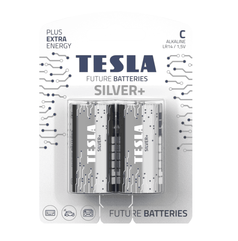 Alkaline battery TESLA SILVER+ C LR14 1.5V 2 PCS.