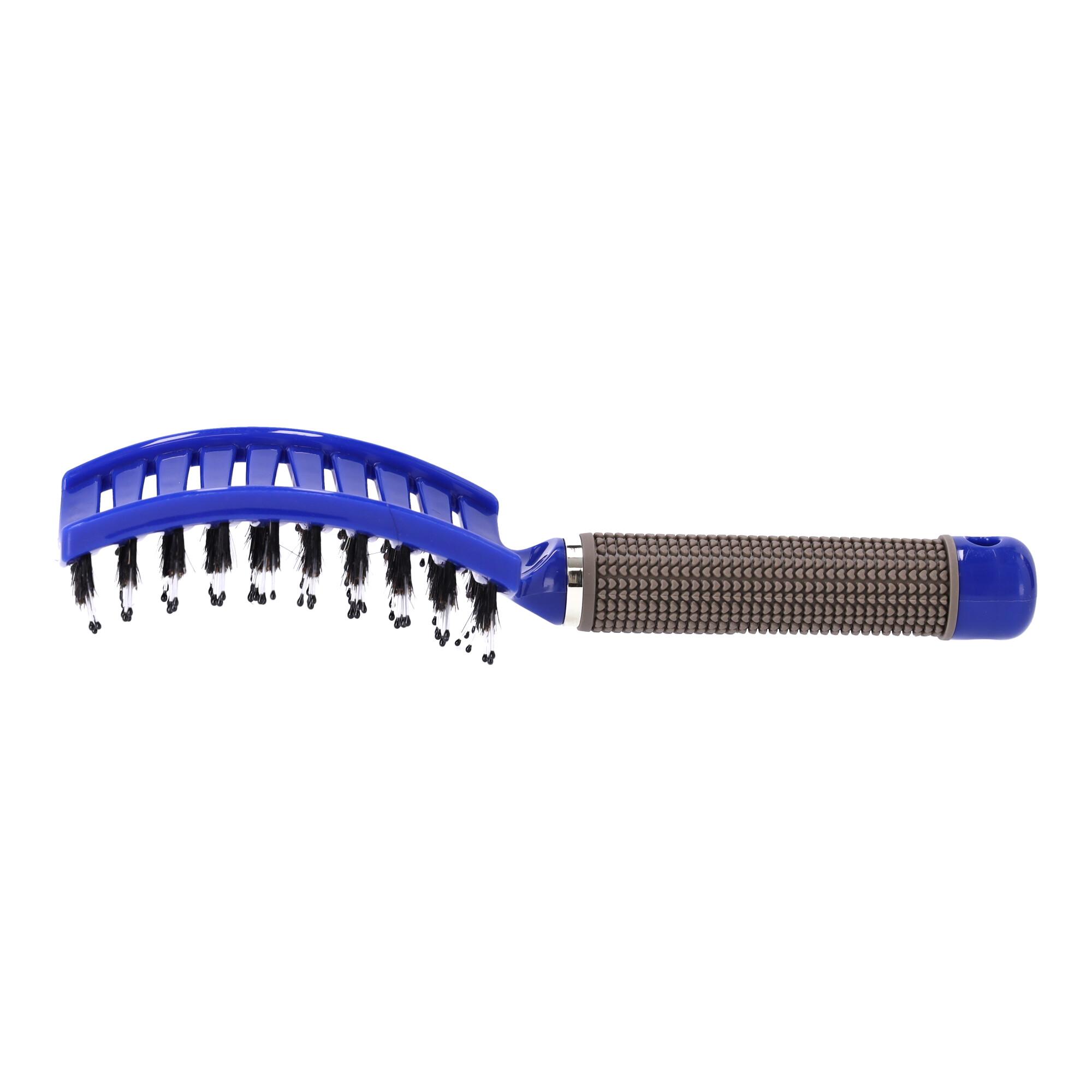 Profiled hair brush with boar bristles - blue
