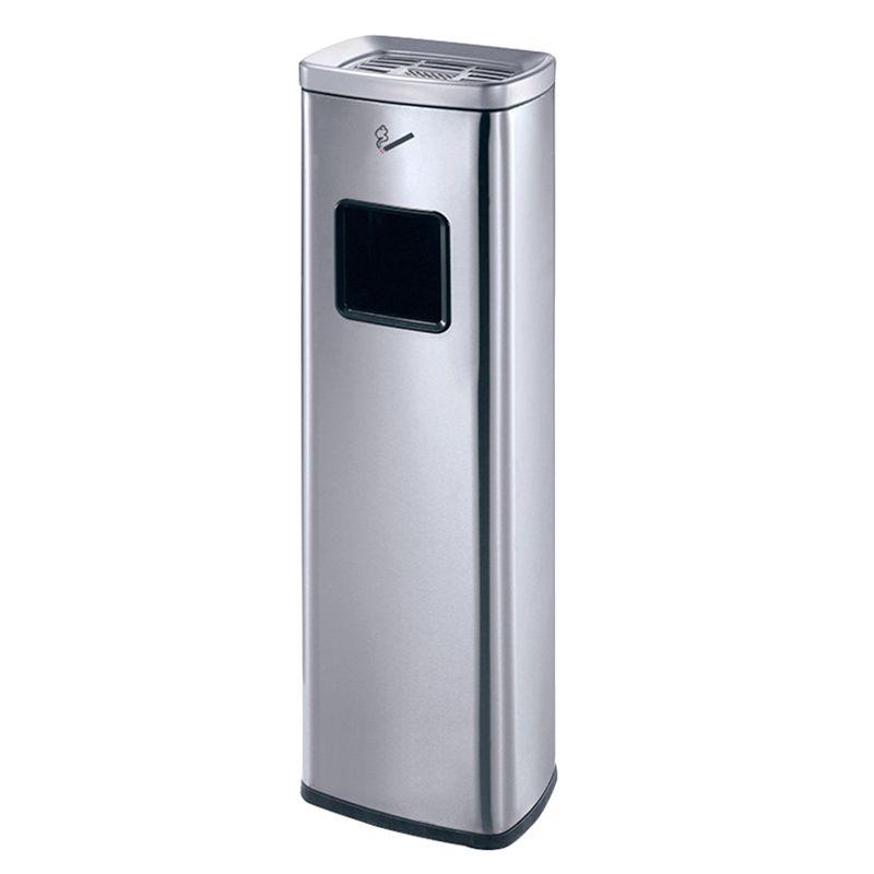 A standing garbage can with an ashtray - silver