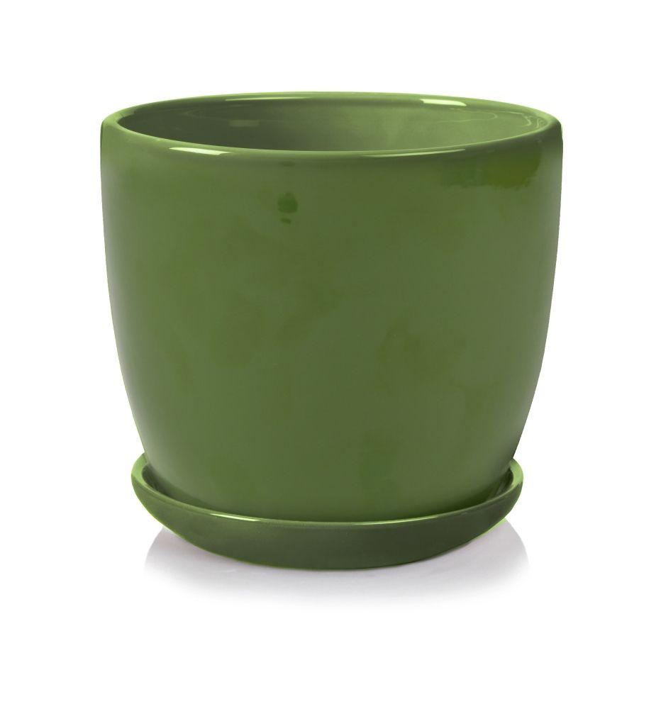 Ceramic pot with a saucer - dark green - AMSTERDAM collection