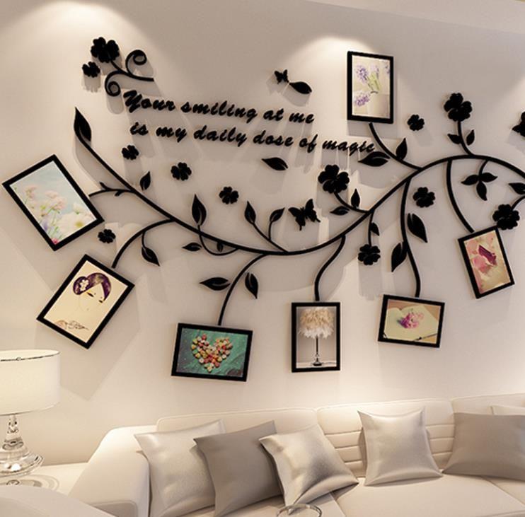 Self-adhesive wall sticker 3D with photo slots - branch to the left side (height 120 cm x width 220 cm)