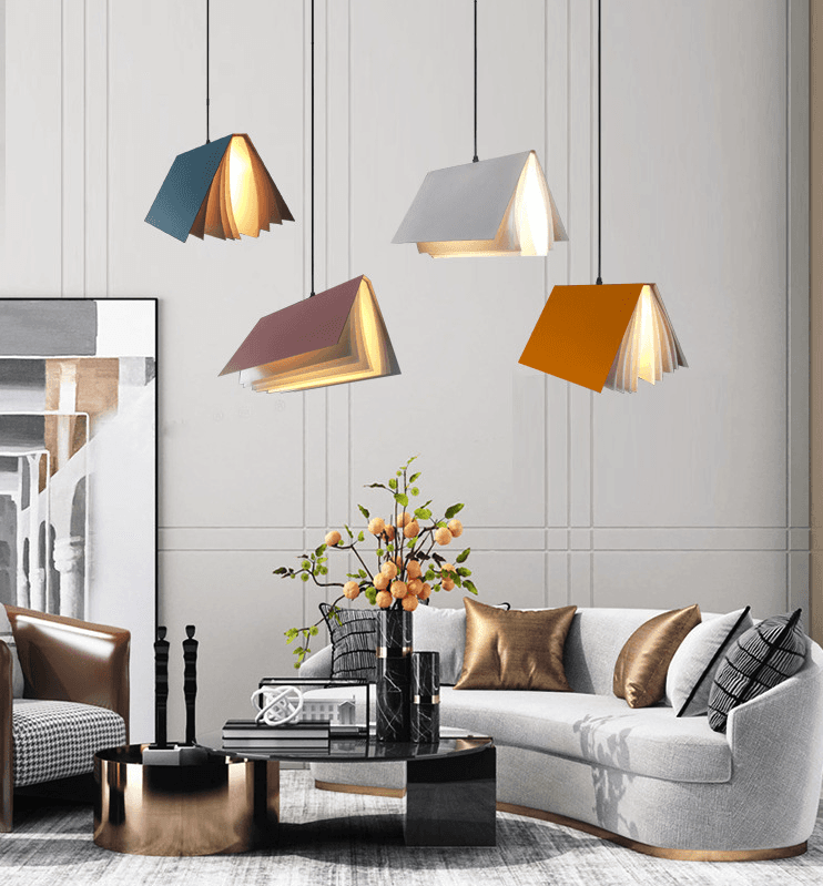 Stylish hanging lamp - book - yellow