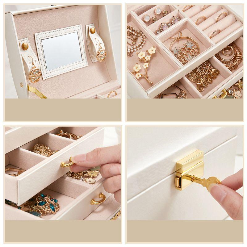 Wielopoziomowa szkatułka LELANI, kuferek na biżuterię Premium - biała