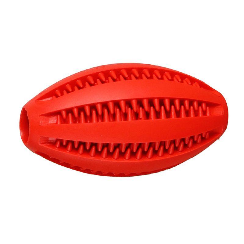 Toy ball. Rugby. Teether cleans teeth. Red dog