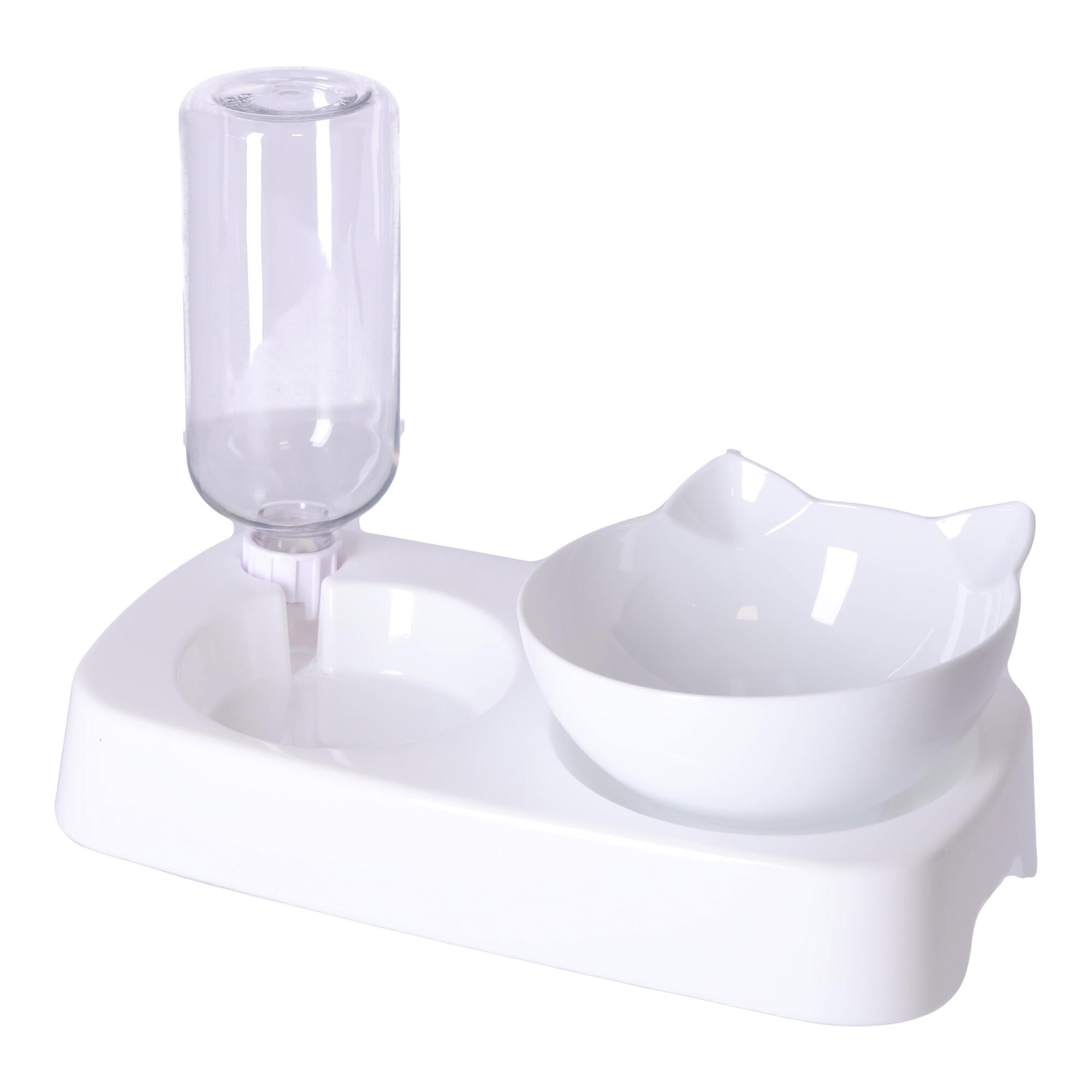 Bowl with automatic water dispenser for dog and cat 2-in-1 - white