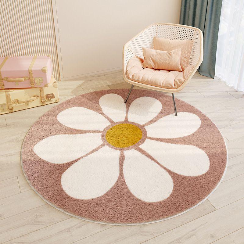 Round rug, non-slip 80 x 80 cm - Flowers, dirty pink
