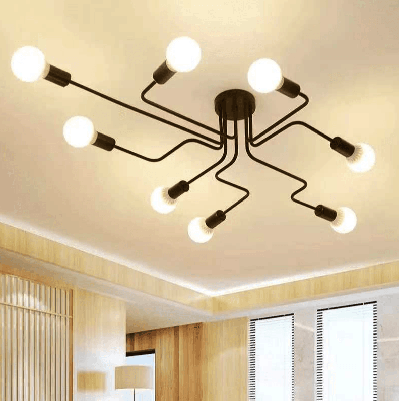 Modern ceiling lamp / Industrial Chandelier - black and gold, 8 arms