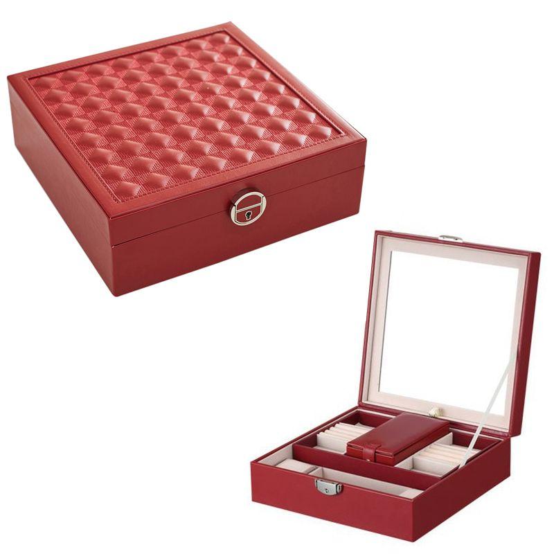 Szkatułka, kuferek LELANI na biżuterię Premium z lusterkiem - czerwona