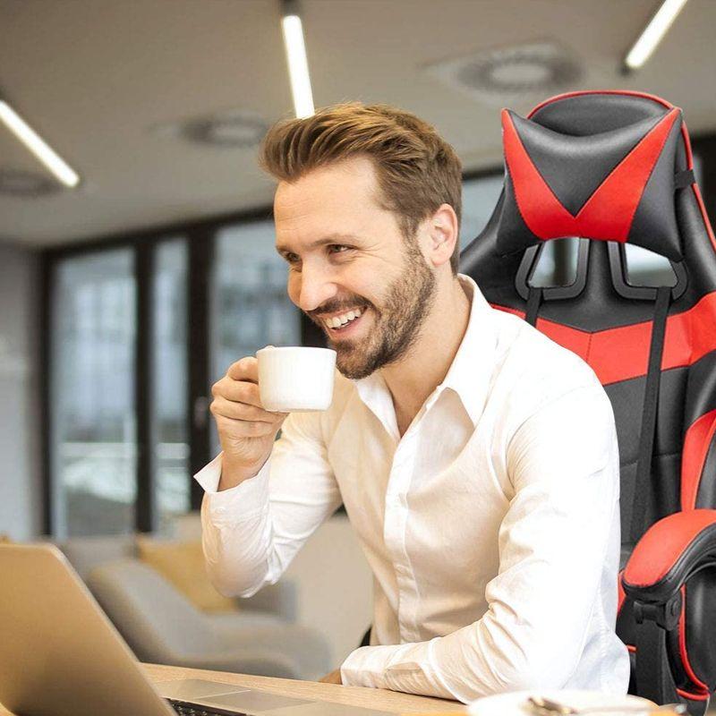 Computer / gaming chair with a footrest - black and red