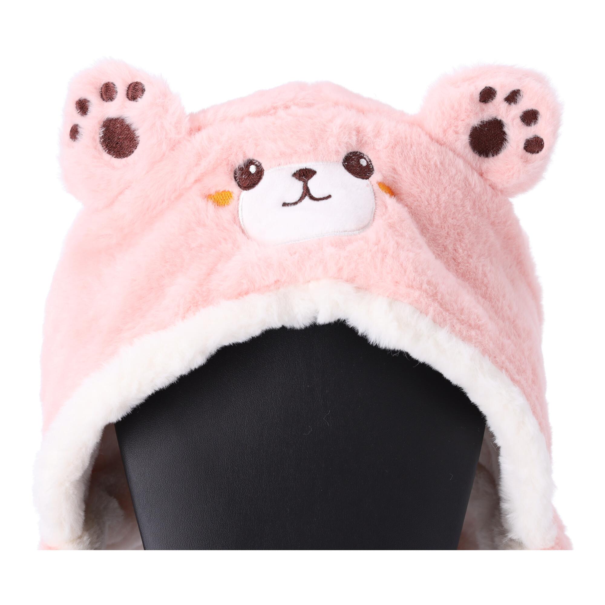 Children's plush hat with a scarf for children aged 1 to 8 –light pink Bear