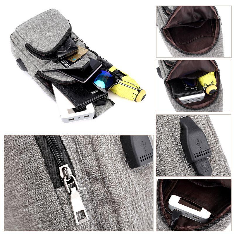 Sportowy plecak na jedno ramię, nerka z USB- czarny
