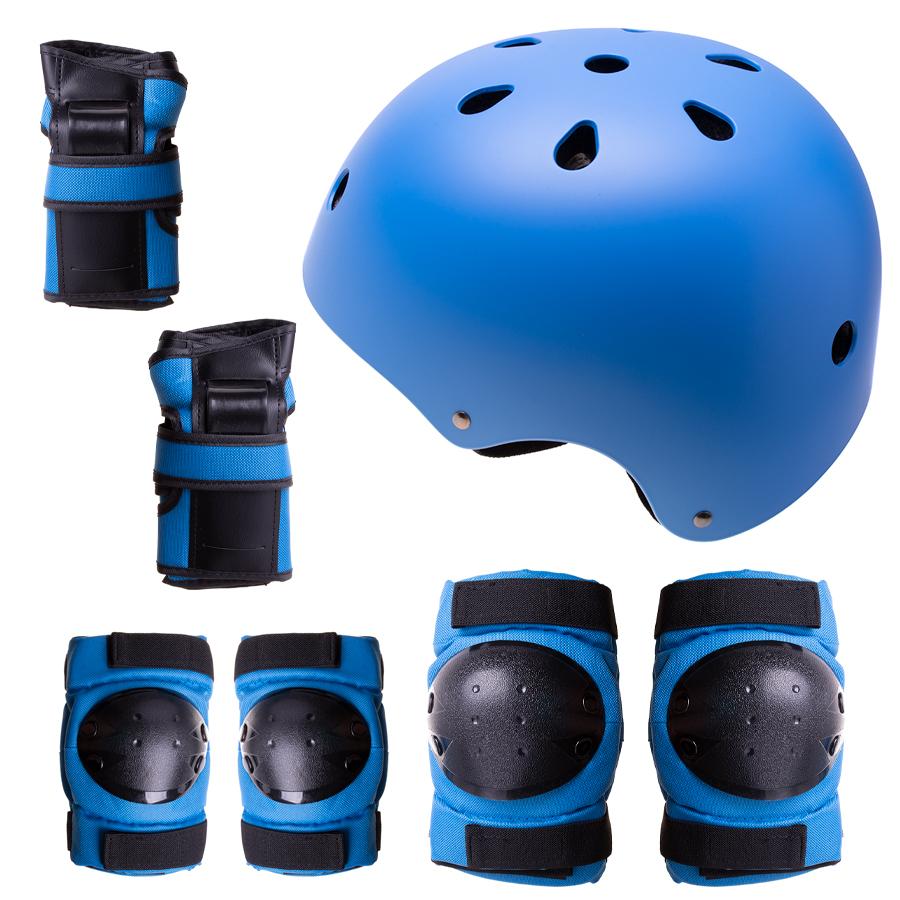Helmet + protectors for roller / skateboard / bike - blue, size S