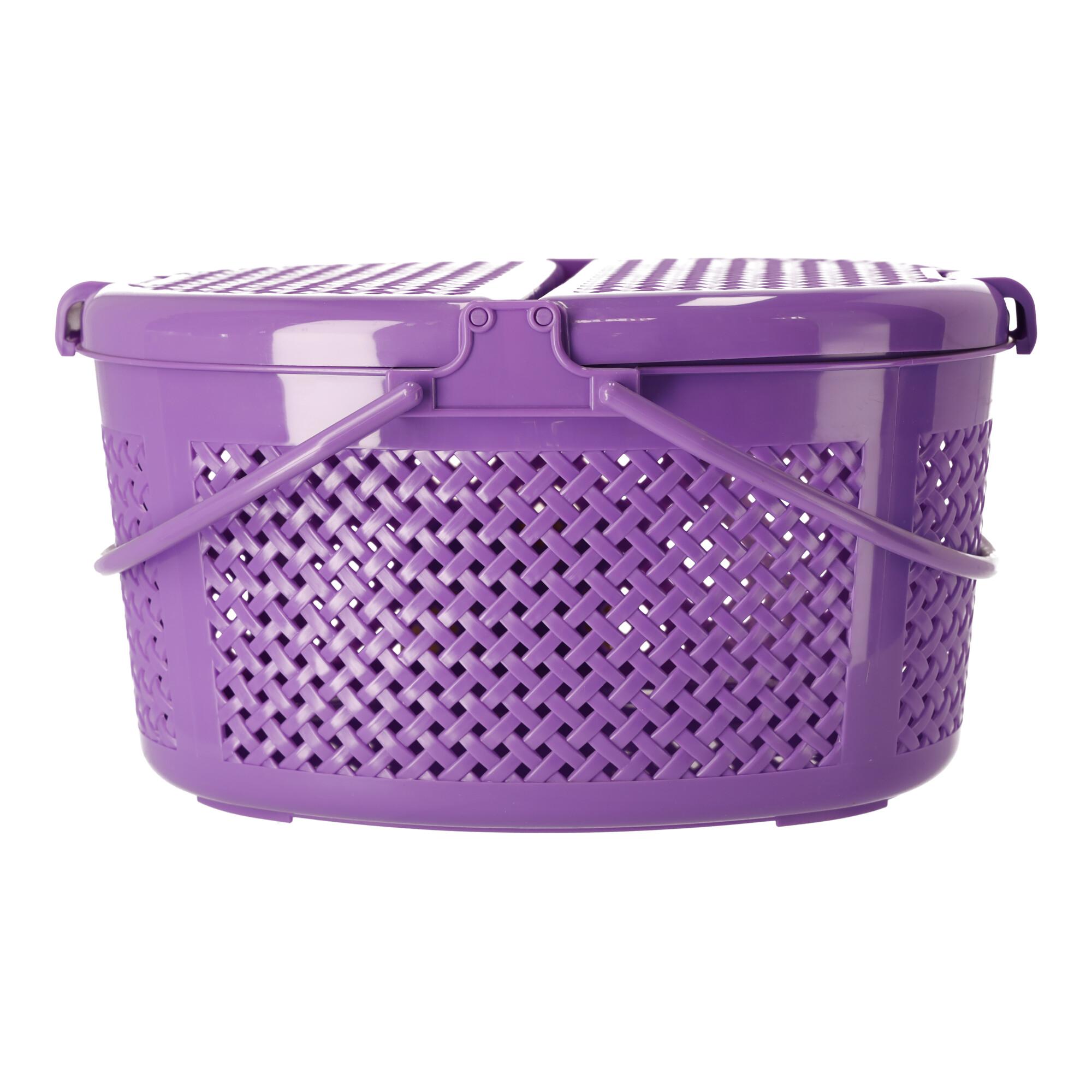 Closable oval picnic basket violet, POLISH PRODUCT