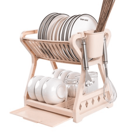 Dish dryer / Dish rack with drainer - two-level - apricot color