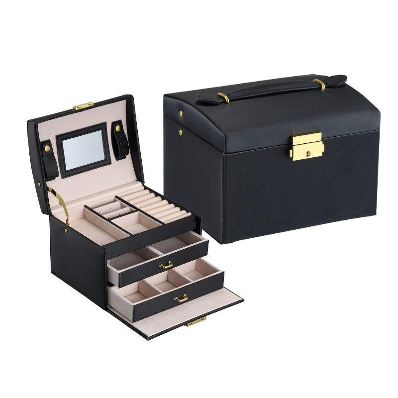 Wielopoziomowa szkatułka LELANI, kuferek na biżuterię Premium - czarna
