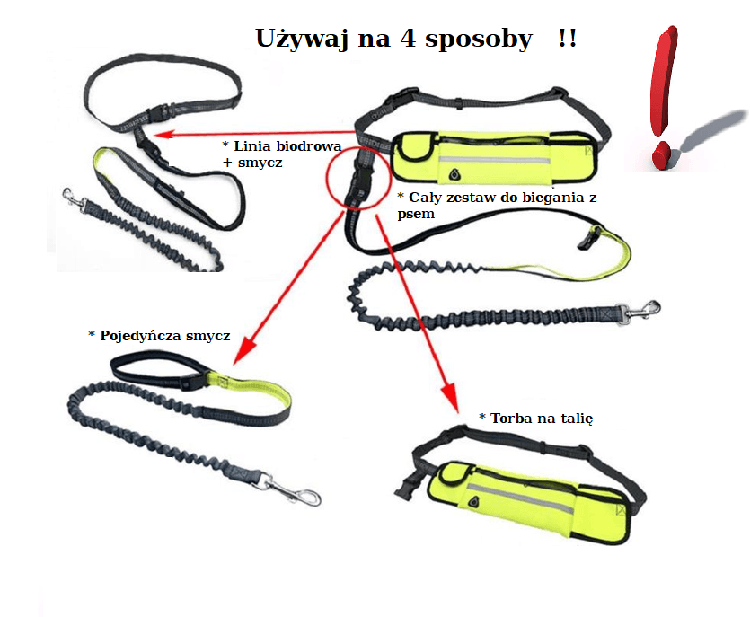 Leash with a hip belt for running with a dog - yellow