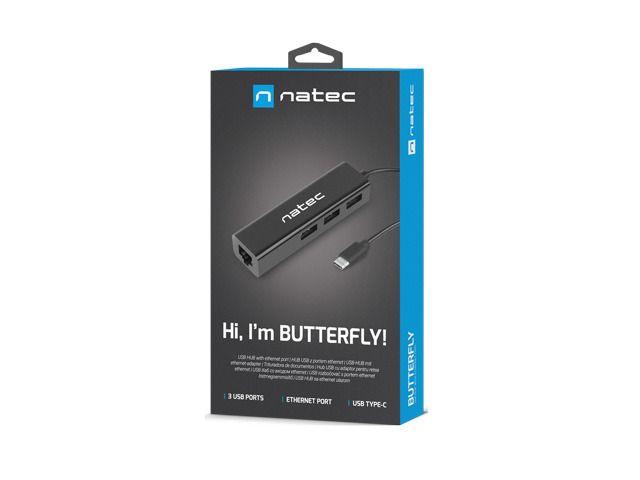 NATEC HUB USB-C BUTTERFLY 3X USB 2.0 TYPE-C, RJ45