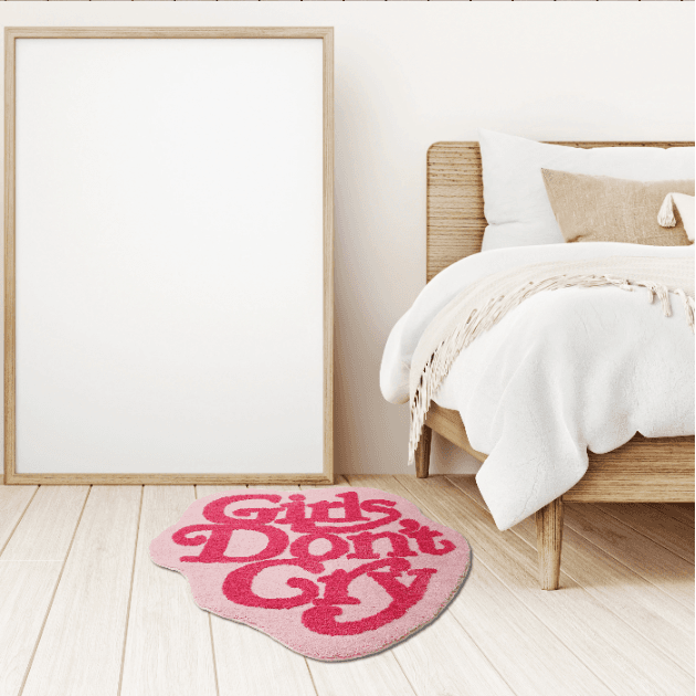 Decorative soft carpet "Girl's don't cry" 100 x 100 cm - pink.